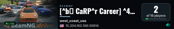 [^b🐟 CaRP^r Career] ^4West Coast 5^r 🎯 ^6Missions^r 💵 ^eTrading^r 🧰 ^6Progression 🏁 ^eRacing^r 🔥 ^6100% In-Game live status badge