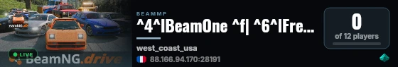^4^lBeamOne ^f| ^6^lFreeRoam ^f| ^r^l2 Cars ^f| ^1West Coast USA ^f| By ^4RoquetteOne live status badge