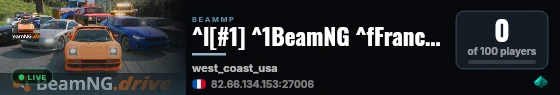 ^l[#1] ^1BeamNG ^fFrance ^4[Powered by Slapush'Server] ^f| Map : ^fWest Coast Usa live status badge