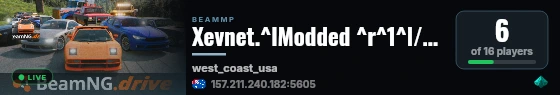 Xevnet.^lModded ^r^1^l// ^rFuelstations ^1^l// ^rCars ^1^l// ^rFreeroam ^1^l// ^rDiscord: https://xevnet.au live status badge