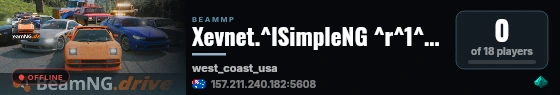 Xevnet.^lSimpleNG ^r^1^l// ^rModded ^1^l// ^rA Dedicated SimpleNG Server ^1^l// ^rFreeroam ^1^l// ^rDiscord: https://xevnet.au live status badge