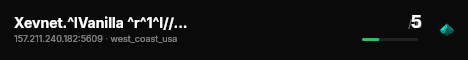 Xevnet.^lVanilla ^r^1^l// ^rRacing ^1^l// ^rFreeroam ^1^l// ^rWest Coast USA ^1^l// ^rDiscord: https://xevnet.au live status badge