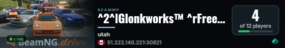 ^2^lGlonkworks™️ ^rFreeroam ^3|^r ^aUtah ^3 - ^rVanilla+ ^3| ^eglonk.party live status badge