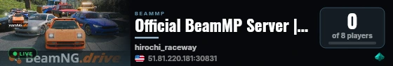 Official BeamMP Server | Hirochi Raceway (03) | US-West | 1 Vehicle live status badge