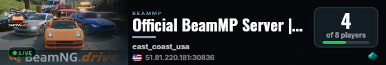 Official BeamMP Server | East Coast (09) | US-West | 1 Vehicle live status badge