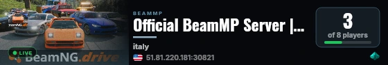 Official BeamMP Server | Italy (09) | US-West | 1 Vehicle live status badge