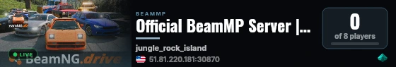 Official BeamMP Server | Jungle Rock (06) | US-West | 1 Vehicle live status badge