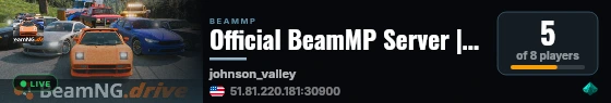 Official BeamMP Server | Johnson Valley (09) | US-West | 1 Vehicle live status badge