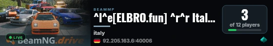 ^l^e[ELBRO.fun] ^r^r Italy, ^lAccount system!^r (nicknames, until BeamMP is back), 2 vehicles, (almost) Vanilla live status badge