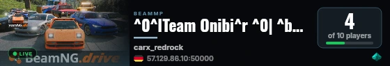 ^0^lTeam Onibi^r ^0| ^b^nbeamzero.net^r ^0| ^5[ ^2Red Rock ^5] ^0| ^5[ ^6DRIFT ^5] live status badge