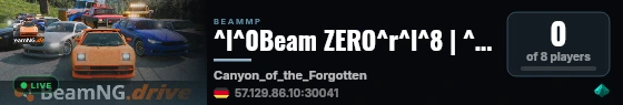^l^0Beam ZERO^r^l^8 | ^r^b^nbeamzero.net^r^l^8 | ^r^d[ ^r^l^eCanyon of the Forgotten ^r^d]^r^l^8 | ^r^d[ ^r^6DRIFT ^r^d| ^r^1CRUISE ^r^d| ^r^5CHILL ^r^d]^r^a - Offroad 3 live status badge
