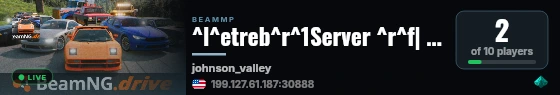 ^l^etreb^r^1Server ^r^f| ^fJohnson Valley ^r^f| ^cModeration ^r^f| ^r^l2 ^oPlus ^r^lCars ^r^f| ^7^oNo Guests live status badge
