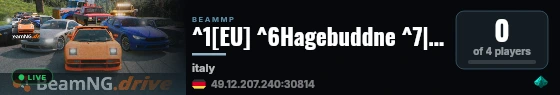 ^1[EU] ^6Hagebuddne ^7| ^2Vanilla ^7| ^3Italy ^7| ^52 Vehicles ^7| ^44 Slots live status badge