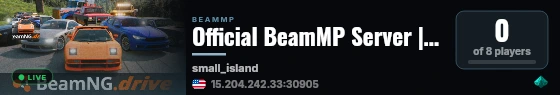 Official BeamMP Server | Small Island (02) | US-East | 1 Vehicle live status badge