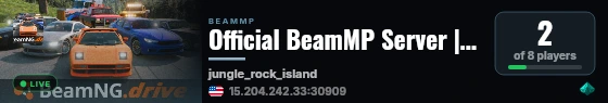 Official BeamMP Server | Jungle Rock (04) | US-East | 1 Vehicle live status badge