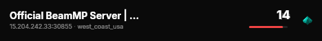 Official BeamMP Server | West Coast (04) | US-East | 1 Vehicle live status badge