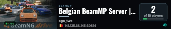 Belgian BeamMP Server | OGC 2 | 3 Vehicles | No Mods live status badge