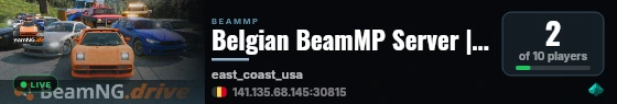 Belgian BeamMP Server | East Coast | 3 Vehicles | No Mods live status badge