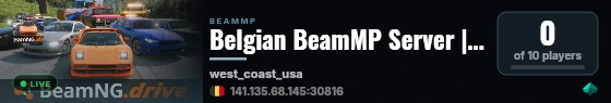 Belgian BeamMP Server | West Coast | 3 Vehicles | No Mods live status badge