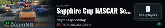 Sapphire Cup NASCAR Server Daytona Superspeedway live status badge