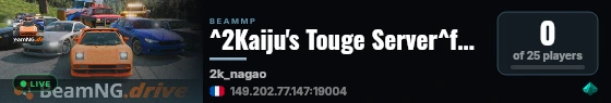 ^2Kaiju's Touge Server^f/^eNagao^f/^6Drift - Grip^f live status badge