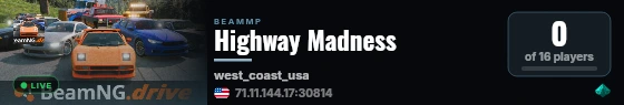 Highway Madness live status badge