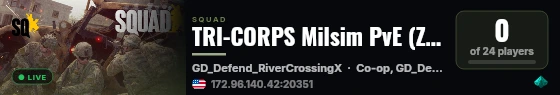 TRI-CORPS Milsim PvE (Zeus Operations & Custom Fireteams) YouTube=Tatsu 6 Actual live status badge