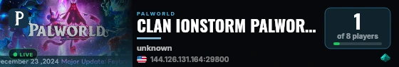 CLAN IONSTORM PALWORLD SERVER live status badge
