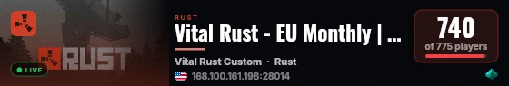 Vital Rust - EU Monthly | 2x | Vanilla+ | No BP Wipes live status badge
