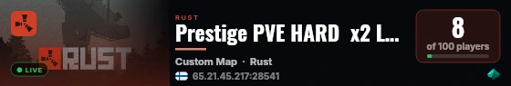 Prestige PVE HARD  x2 LOOT+,NPC, ZOMBIE, CUSTOM, QUEST, SKILLS live status badge