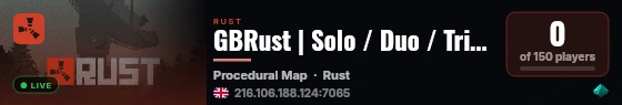 GBRust | Solo / Duo / Trio | 2x Weekly Wipe live status badge