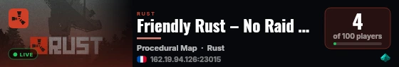 Friendly Rust – No Raid Vanilla PvE | No Theft No Kill 1x1 live status badge