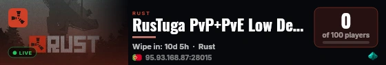 RusTuga PvP+PvE Low Decay | Unique Mods live status badge