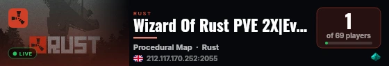 Wizard Of Rust PVE 2X|Events|Raids|Skins|ZLevels|TP live status badge