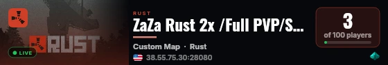 ZaZa Rust 2x /Full PVP/SHOP/Kits/TP/Events live status badge