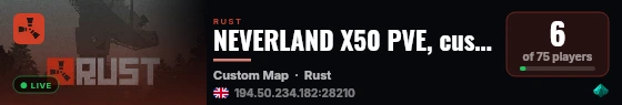 NEVERLAND X50 PVE, custom weapons, raidable bases, abandoned ba live status badge