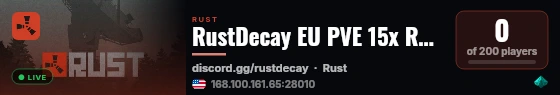 RustDecay EU PVE 15x Relax & Build [No Kill  No Raid] live status badge