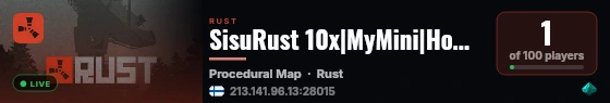 SisuRust 10x|MyMini|Homes/TP|SkinBox|Tue+Fri Wipe live status badge