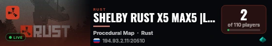 SHELBY RUST Х5 MAX5 |LOOT+|SHOP|EVENT|WIPE 21.08 live status badge
