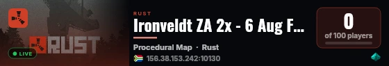 Ironveldt ZA 2x - 6 Aug Full Wipe live status badge