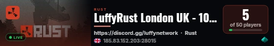 LuffyRust London UK - 10xPvE|NoBP|Kits|Skins|Backpacks live status badge