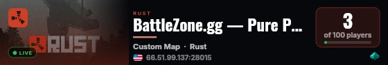 BattleZone.gg — Pure PvE | Vanilla+ | Raidable Bases live status badge