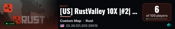 [US] RustValley 10X |#2| PVE+|Legendary Weapons|RaidableBase|LO live status badge