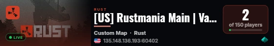 [US] Rustmania Main | Vanilla | No BP Wipes | Active Admins live status badge