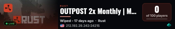 OUTPOST 2x Monthly | Max 4 | No Offline | Just Wiped live status badge