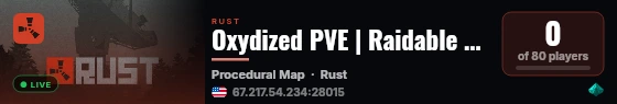 Oxydized PVE | Raidable Bases | Monument Events | Skill Tree live status badge