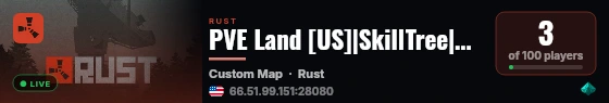 PVE Land [US]|SkillTree|Raidable Bases|EVENTS live status badge