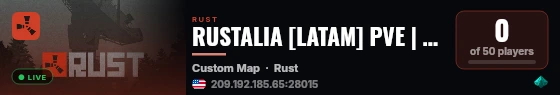 RUSTALIA [LATAM] PVE | Wiped: 3d 16h live status badge