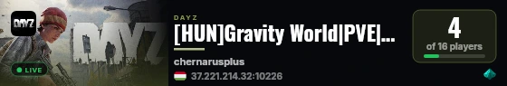 [HUN]Gravity World|PVE|Chernarus|AI Mission|Trader|Quest|Airdro live status badge