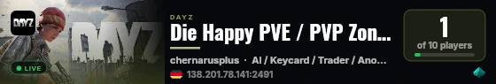 Die Happy PVE / PVP Zones live status badge